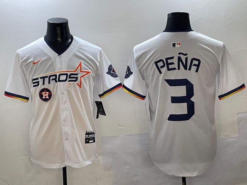 Men Houston Astros #3 Pena White three generations Joint Name Nike 2025 MLB Jersey style 10